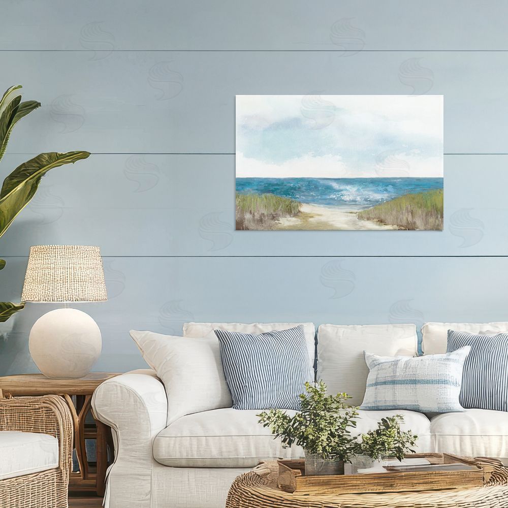 Allison Pearce Clear Ocean View From Shore Stretched Canvas Wall Art in Room