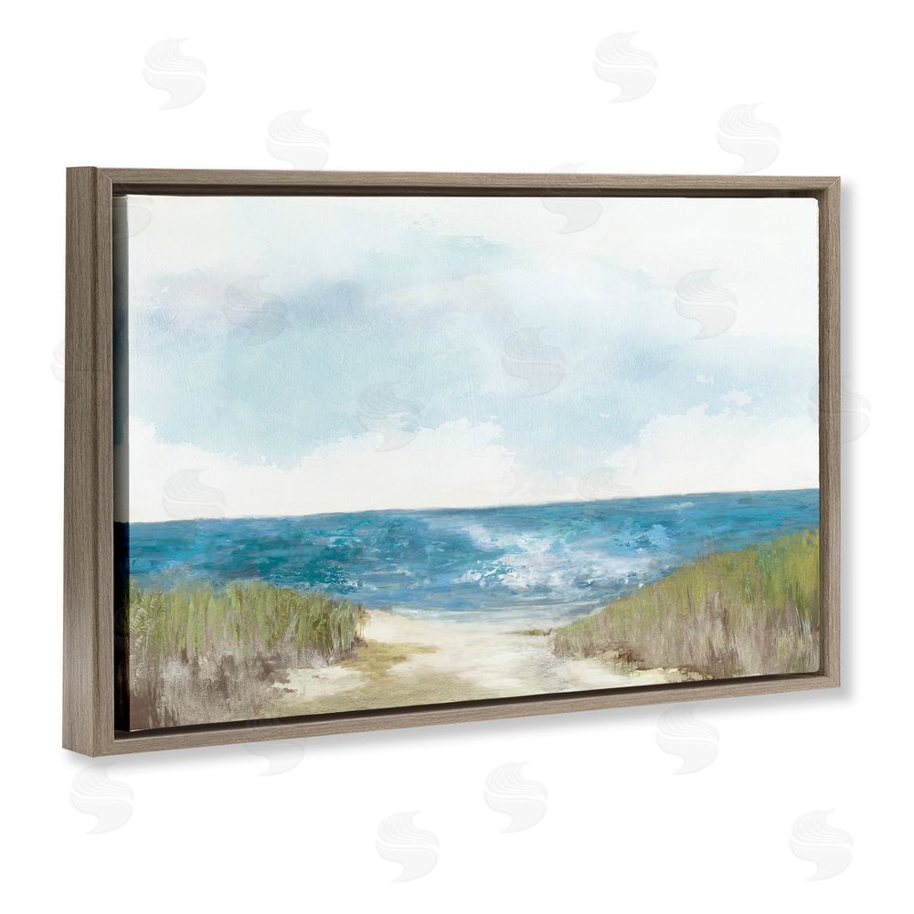 Allison Pearce Clear Ocean View From Shore Brown Floating Frame Canvas Wall Art Print