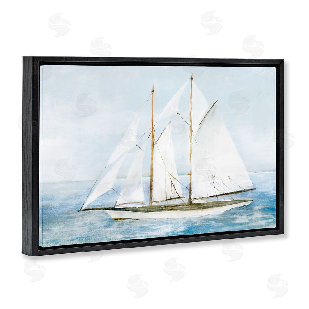 Isabelle Z Tranquil White Schooner at Sea Black Floating Frame Canvas Wall Art Print