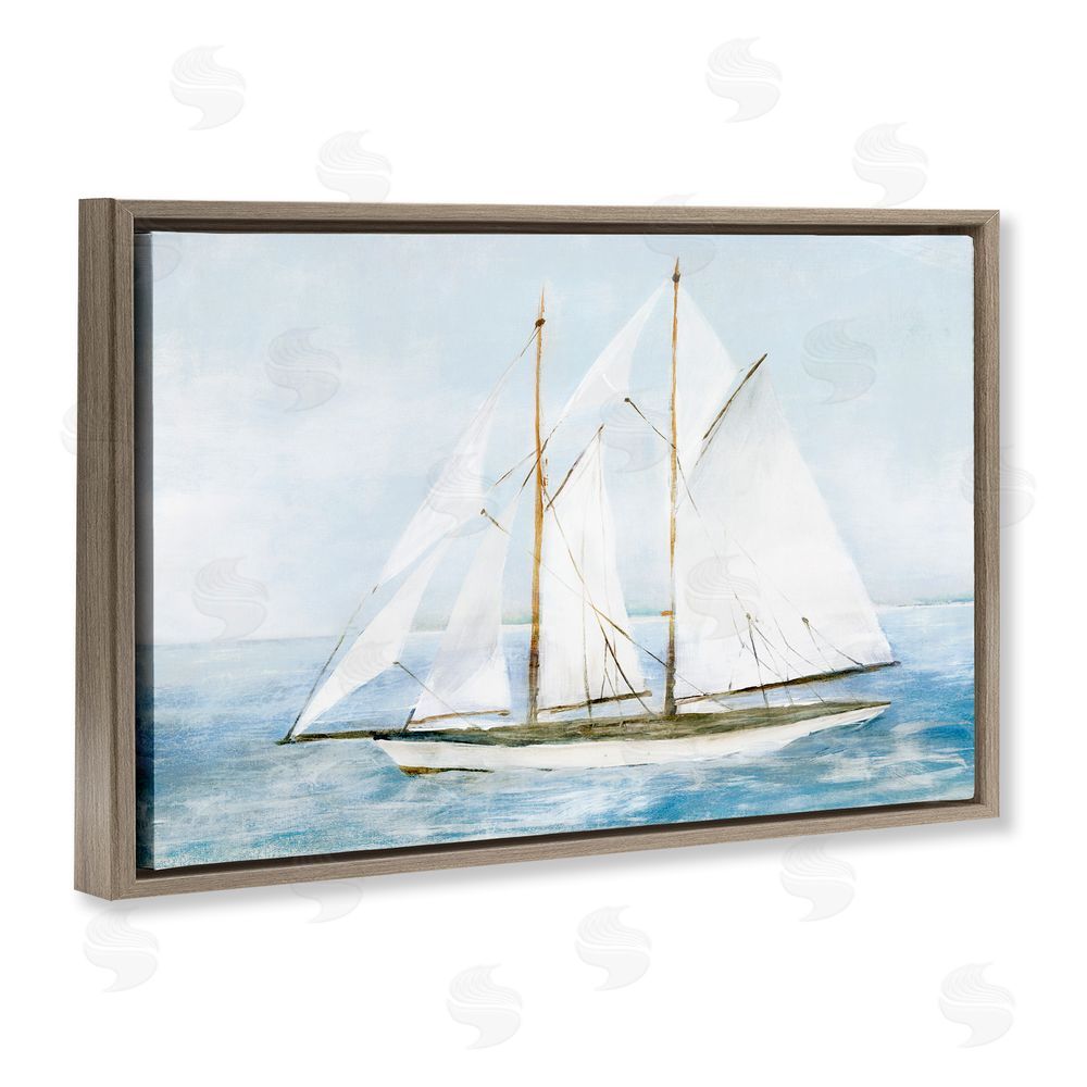 Isabelle Z Tranquil White Schooner at Sea Brown Floating Frame Canvas Wall Art Print
