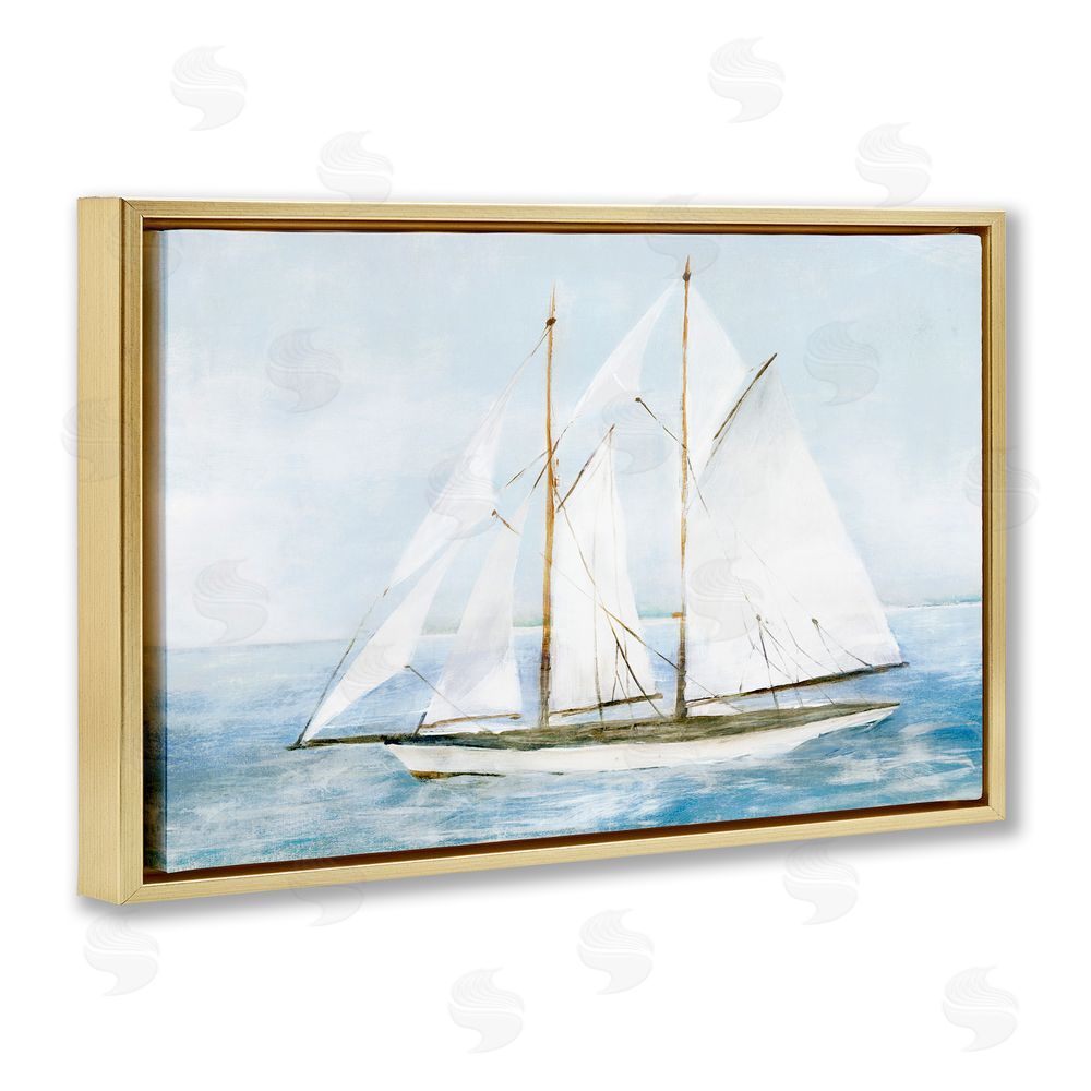Isabelle Z Tranquil White Schooner at Sea Gold Floating Frame Canvas Wall Art Print