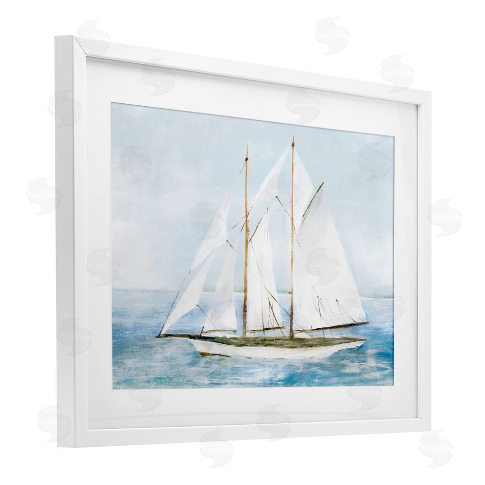 Isabelle Z Tranquil White Schooner at Sea White Framed Print Under Glass Wall Art