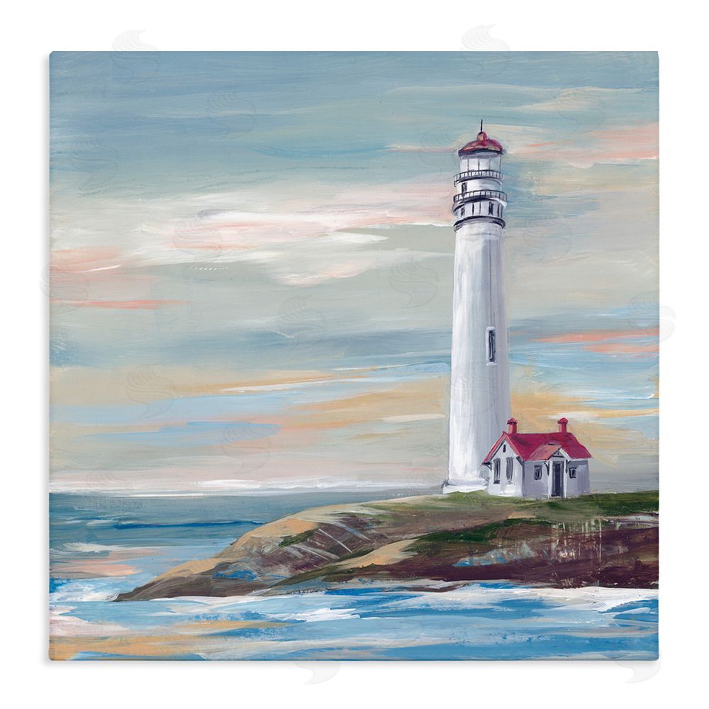 Lera Coastal Lighthouse at Sunset Stretched Canvas Wall Art Print