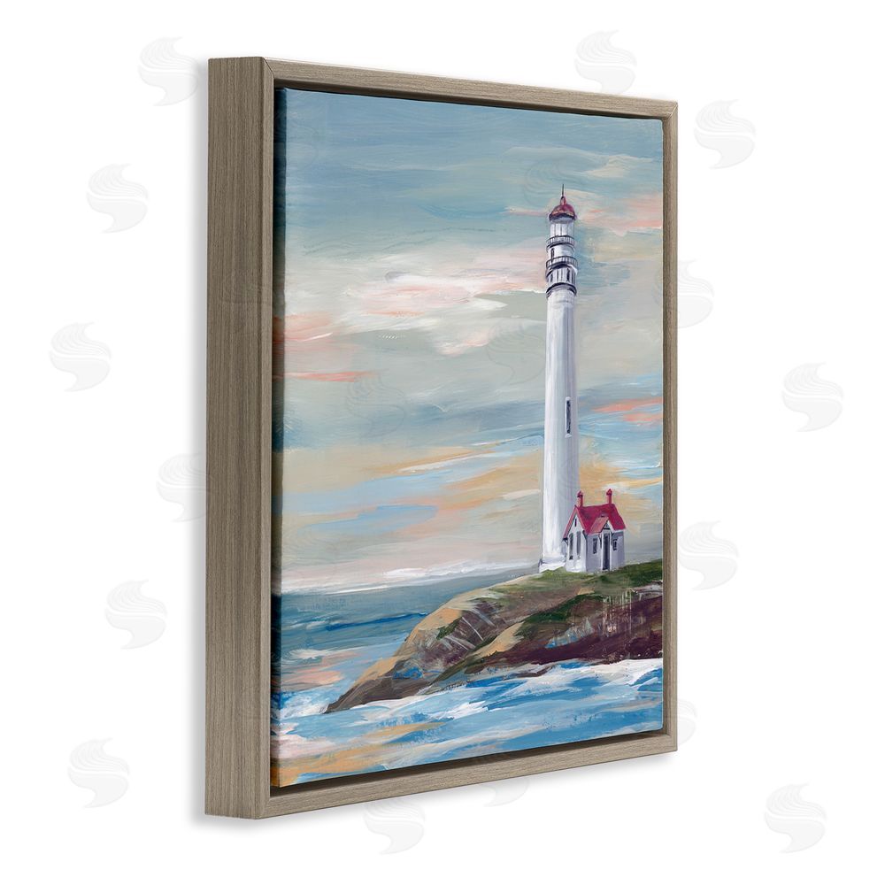Lera Coastal Lighthouse at Sunset Brown Floating Frame Canvas Wall Art Print