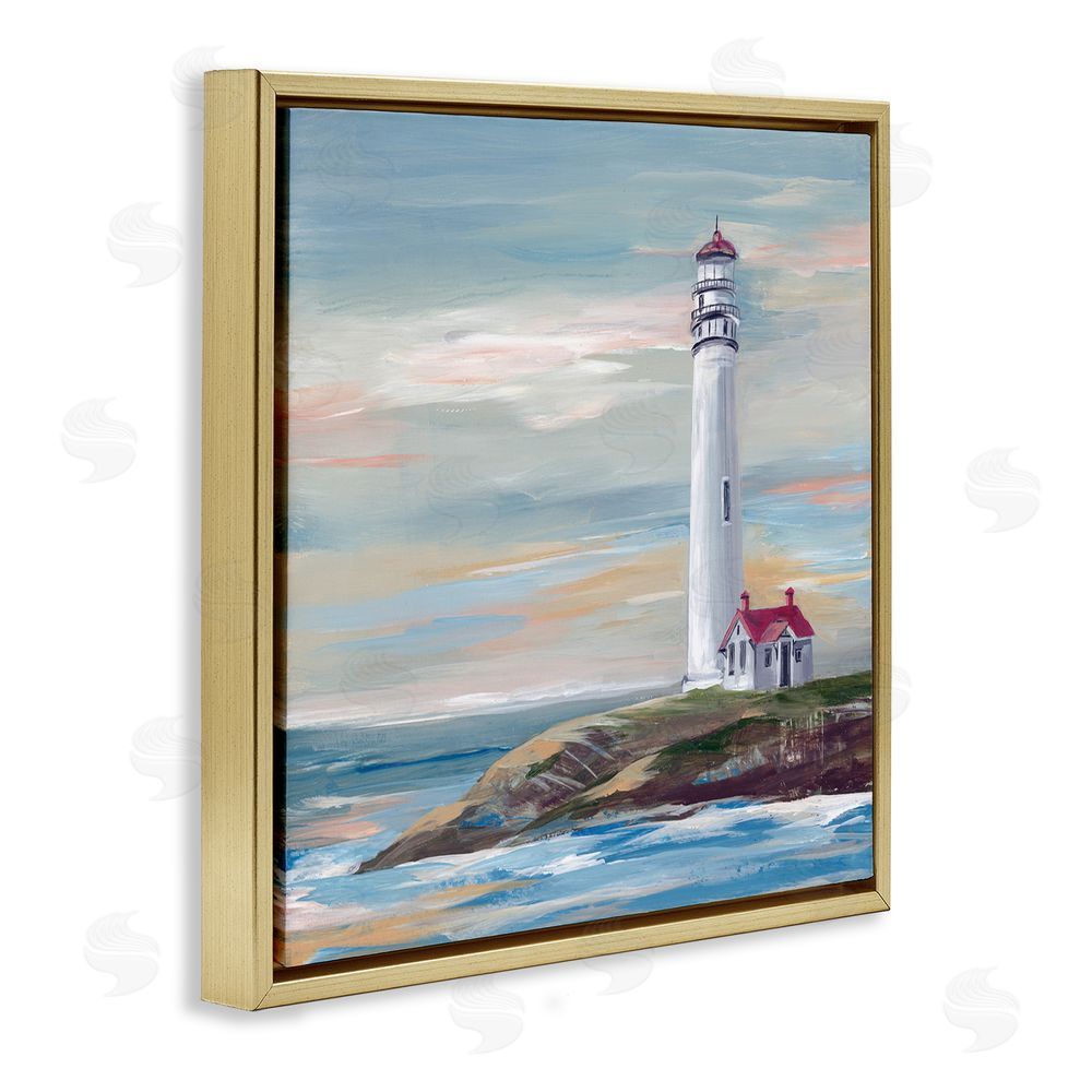 Lera Coastal Lighthouse at Sunset Gold Floating Frame Canvas Wall Art Print