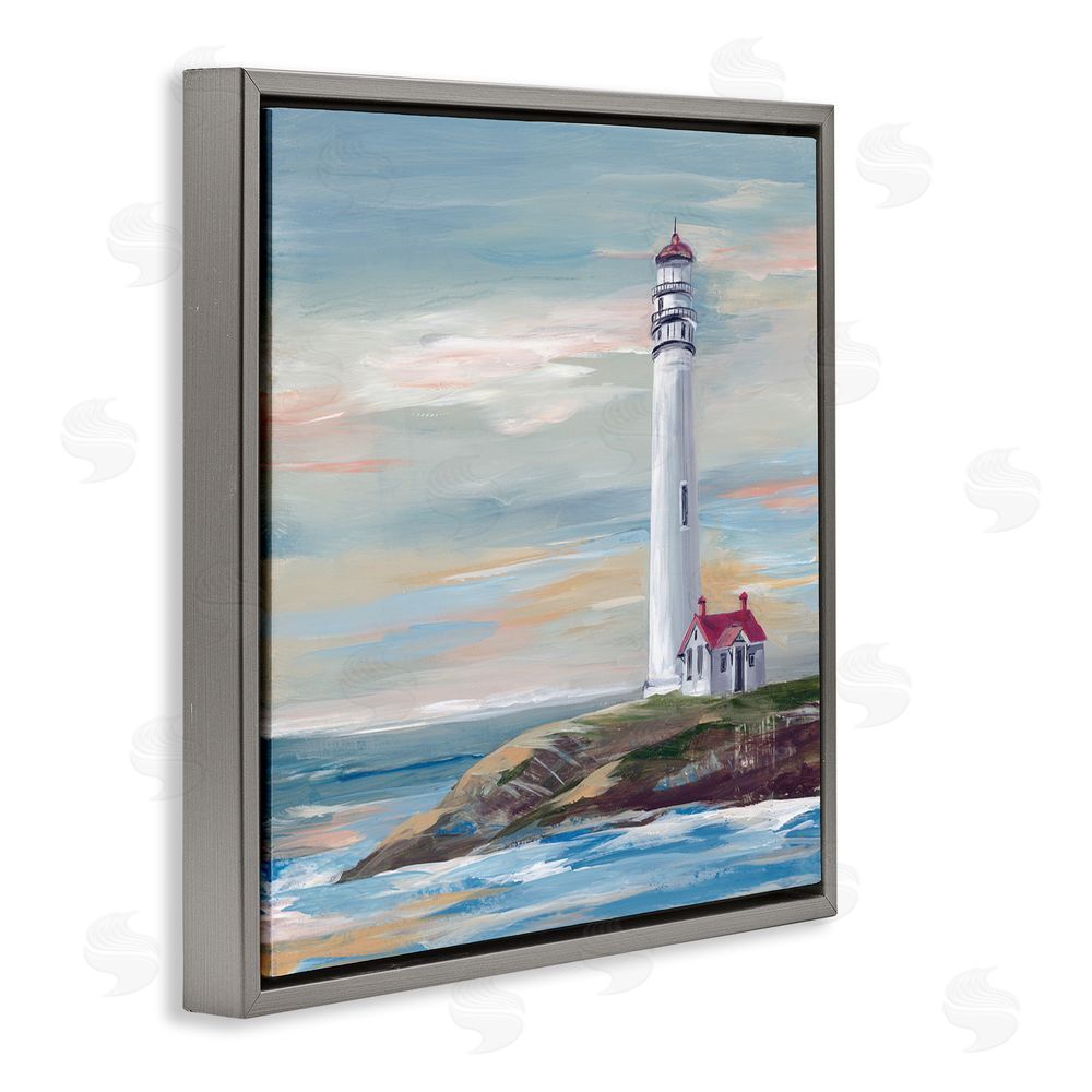 Lera Coastal Lighthouse at Sunset Gray Floating Frame Canvas Wall Art Print