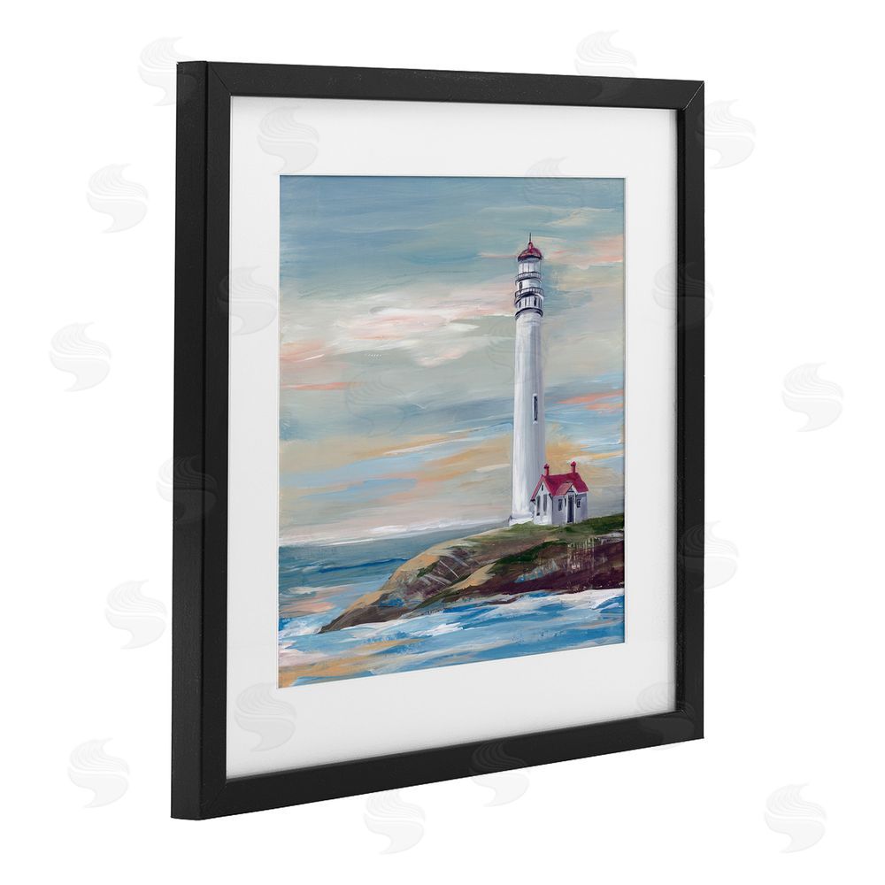 Lera Coastal Lighthouse at Sunset Black Framed Print Under Glass Wall Art