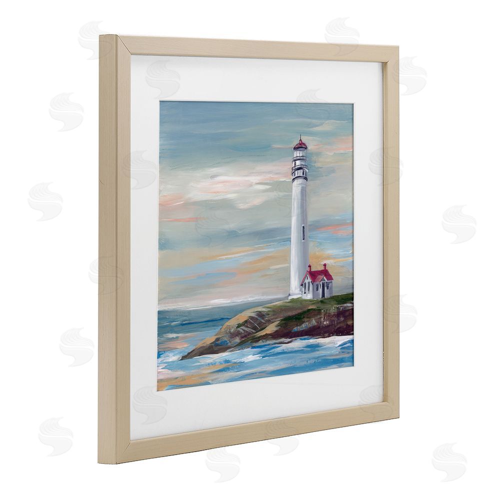 Lera Coastal Lighthouse at Sunset Brown Framed Print Under Glass Wall Art