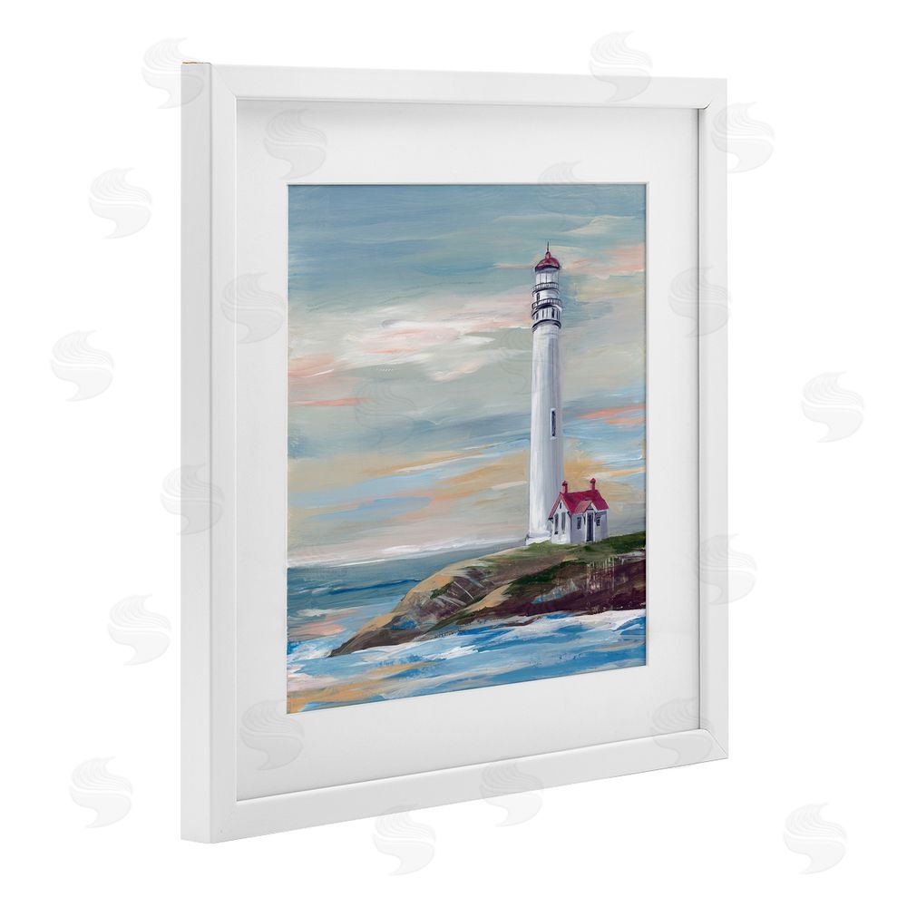 Lera Coastal Lighthouse at Sunset White Framed Print Under Glass Wall Art