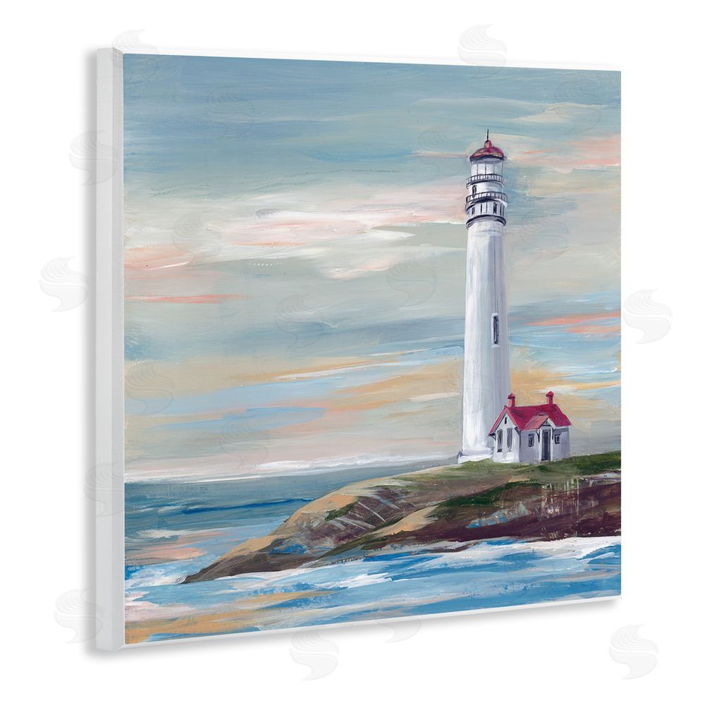 Lera Coastal Lighthouse at Sunset Wooden Wall Plaque Art Print