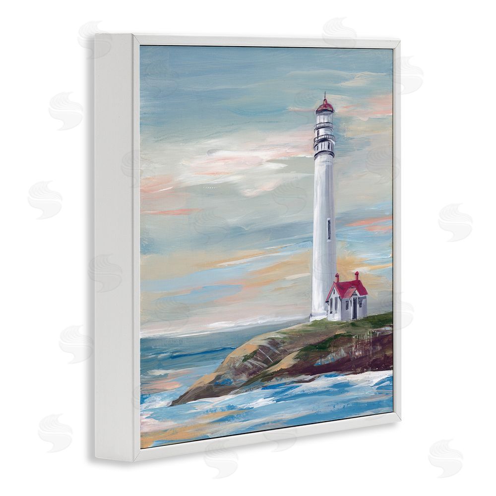 Lera Coastal Lighthouse at Sunset White Framed Giclee Wall Art Print