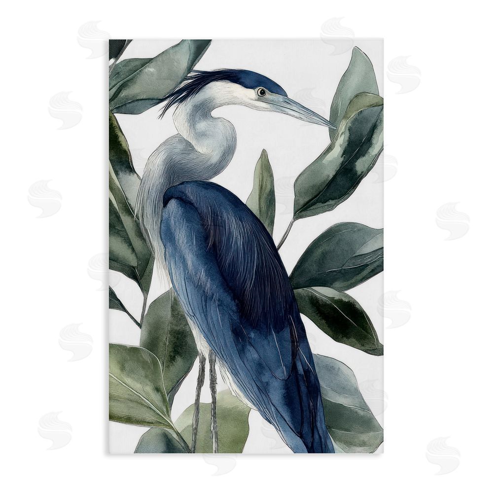 Mona Grace Blue Heron Among Leaves Stretched Canvas Wall Art Print