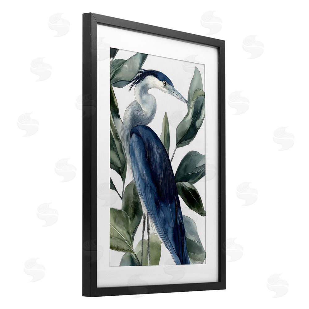 Mona Grace Blue Heron Among Leaves Black Framed Print Under Glass Wall Art