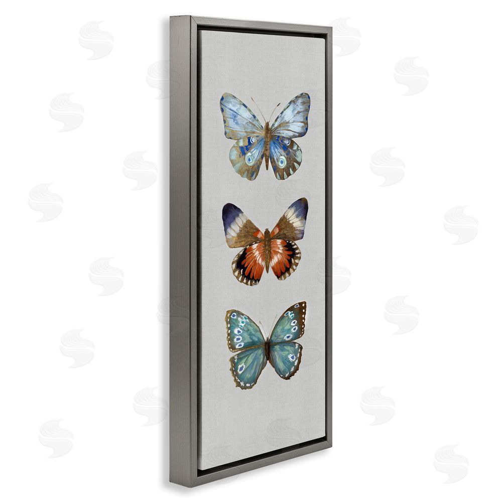 Maya Woods Trio of Wild Butterflies Gray Floating Frame Canvas Wall Art Print