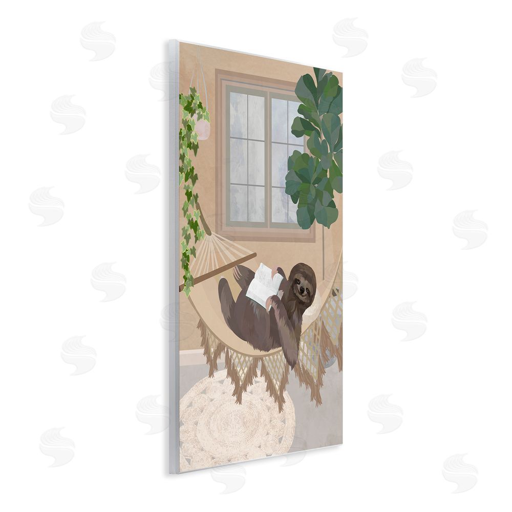1x Cozy Sloth Reading on Hammock Wooden Wall Plaque Art Print