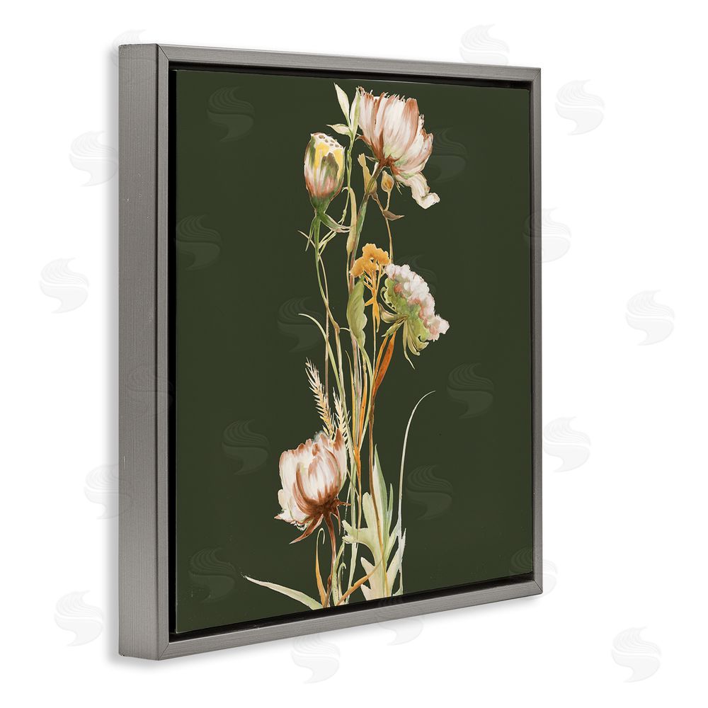 Liz Jardine Serene Wildflower Stem on Olive Gray Floating Frame Canvas Wall Art Print