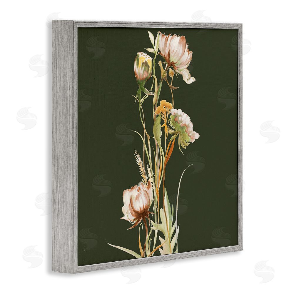 Liz Jardine Serene Wildflower Stem on Olive Gray Framed Giclee Wall Art Print