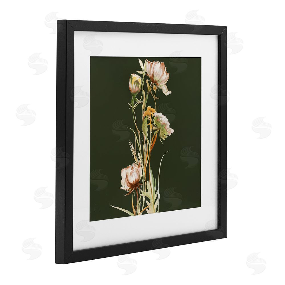 Liz Jardine Serene Wildflower Stem on Olive Black Framed Print Under Glass Wall Art