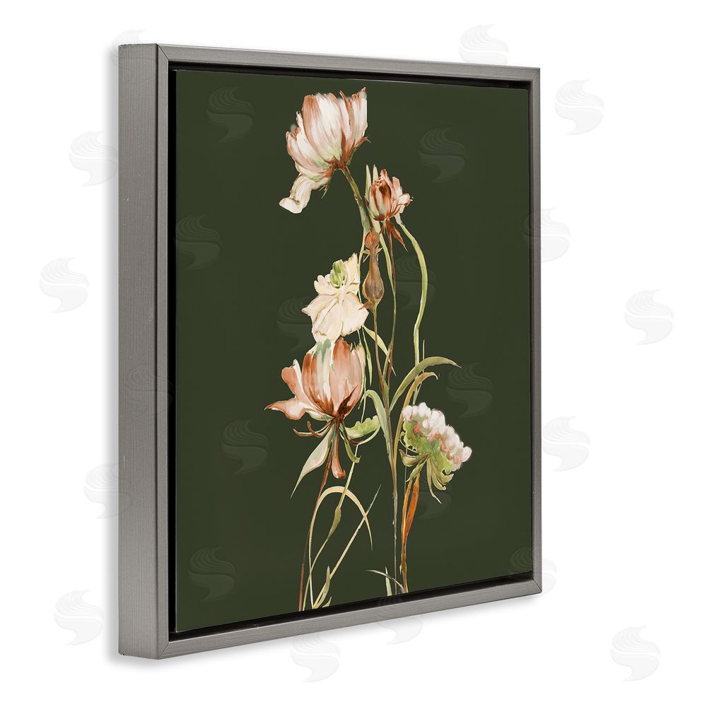 Liz Jardine Blooming Wildflower Branch Gray Floating Frame Canvas Wall Art Print