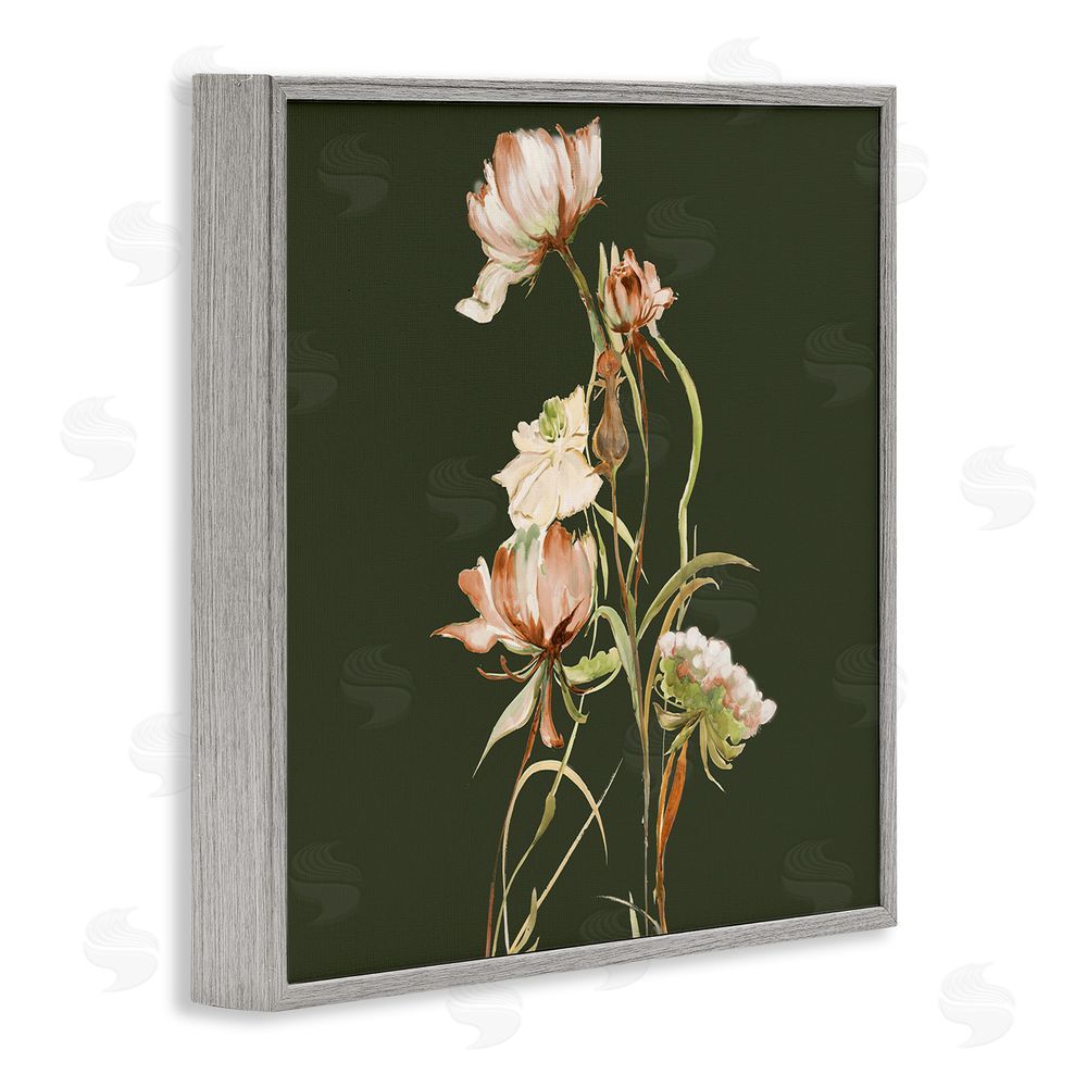 Liz Jardine Blooming Wildflower Branch Gray Framed Giclee Wall Art Print