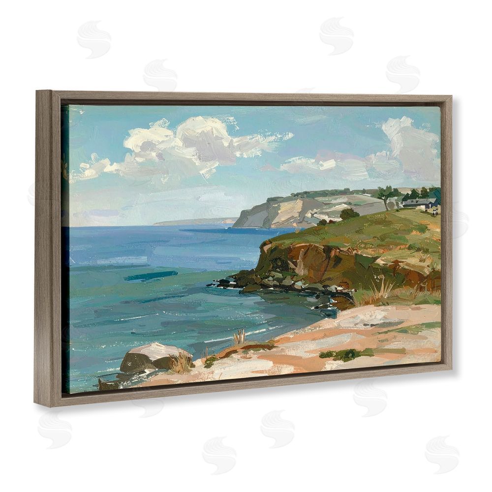 Alonza Saunders Along The Shore Scenery Brown Floating Frame Canvas Wall Art Print