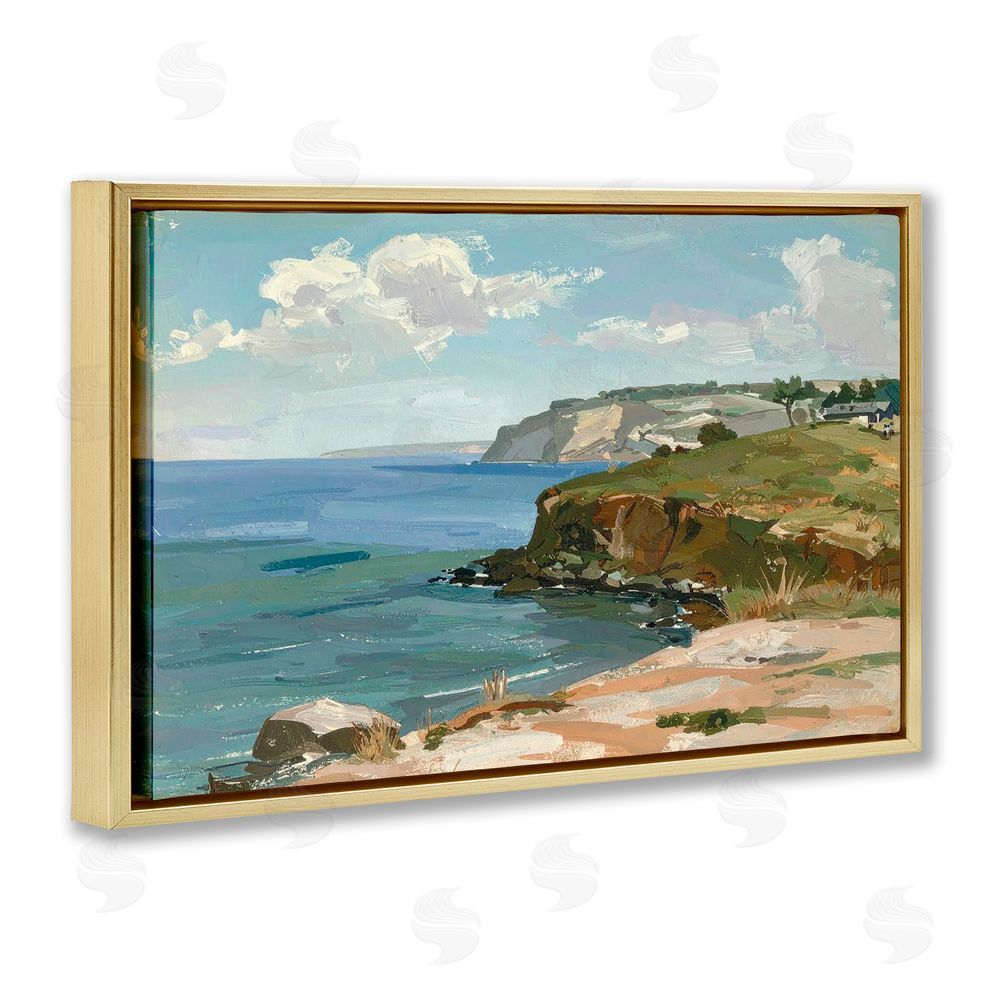 Alonza Saunders Along The Shore Scenery Gold Floating Frame Canvas Wall Art Print