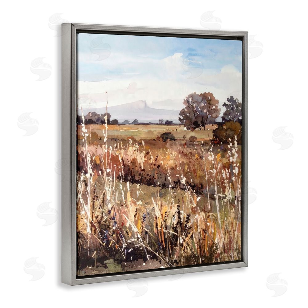 Alonza Saunders Peaceful Meadow Expression Gray Floating Frame Canvas Wall Art Print