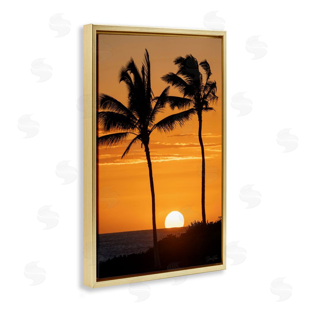 Dennis Frates Sunset Through Palm Trees Gold Floating Frame Canvas Wall Art Print