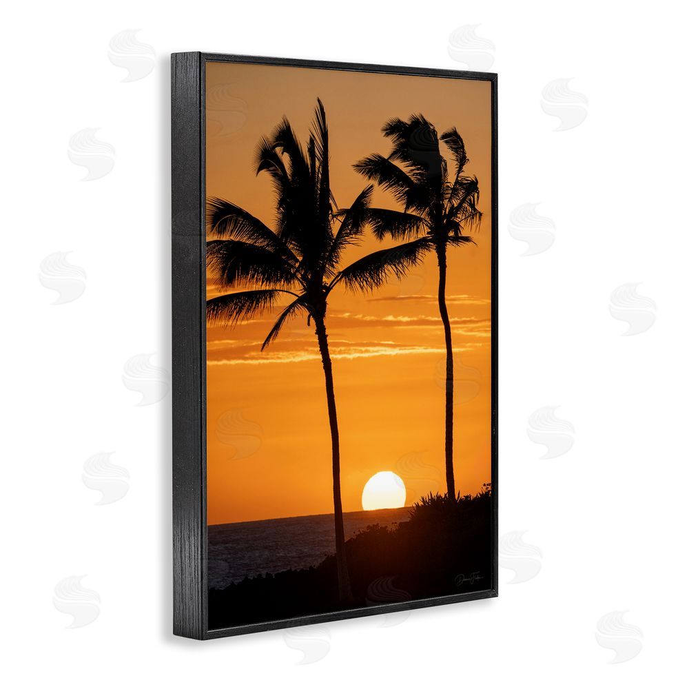 Dennis Frates Sunset Through Palm Trees Black Framed Giclee Wall Art Print