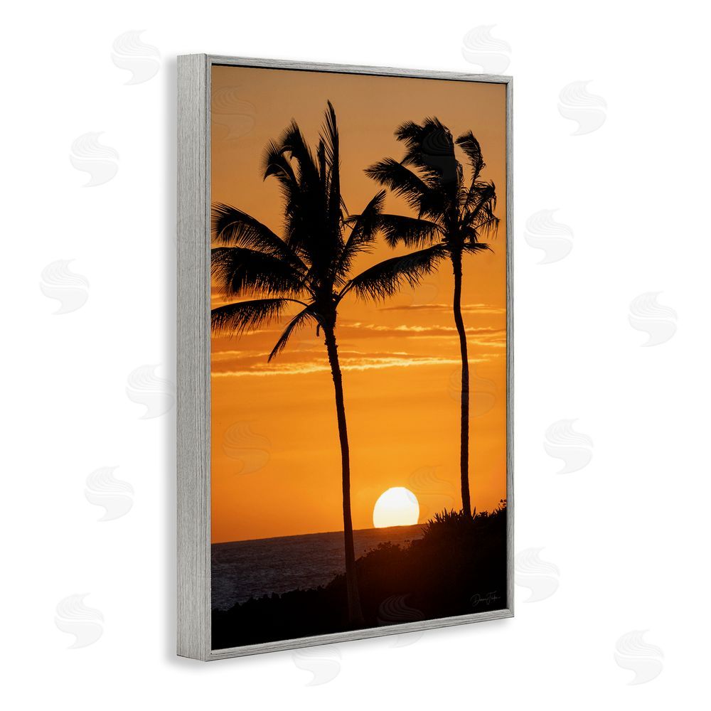 Dennis Frates Sunset Through Palm Trees Gray Framed Giclee Wall Art Print