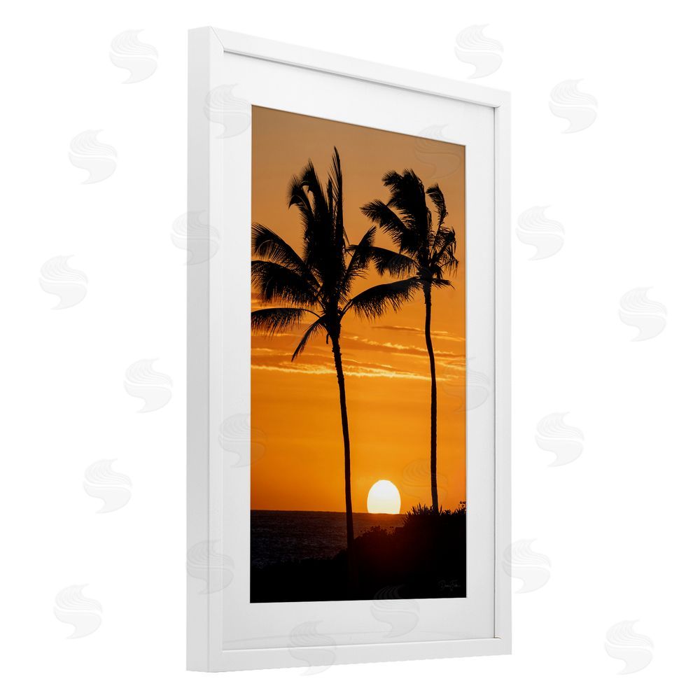 Dennis Frates Sunset Through Palm Trees White Framed Print Under Glass Wall Art