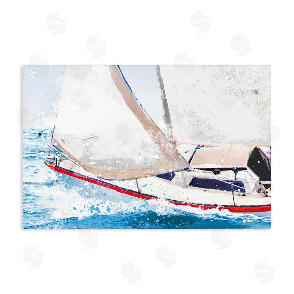 Porter Hastings Sailboat Racing Through Blue Waves Stretched Canvas Wall Art Print