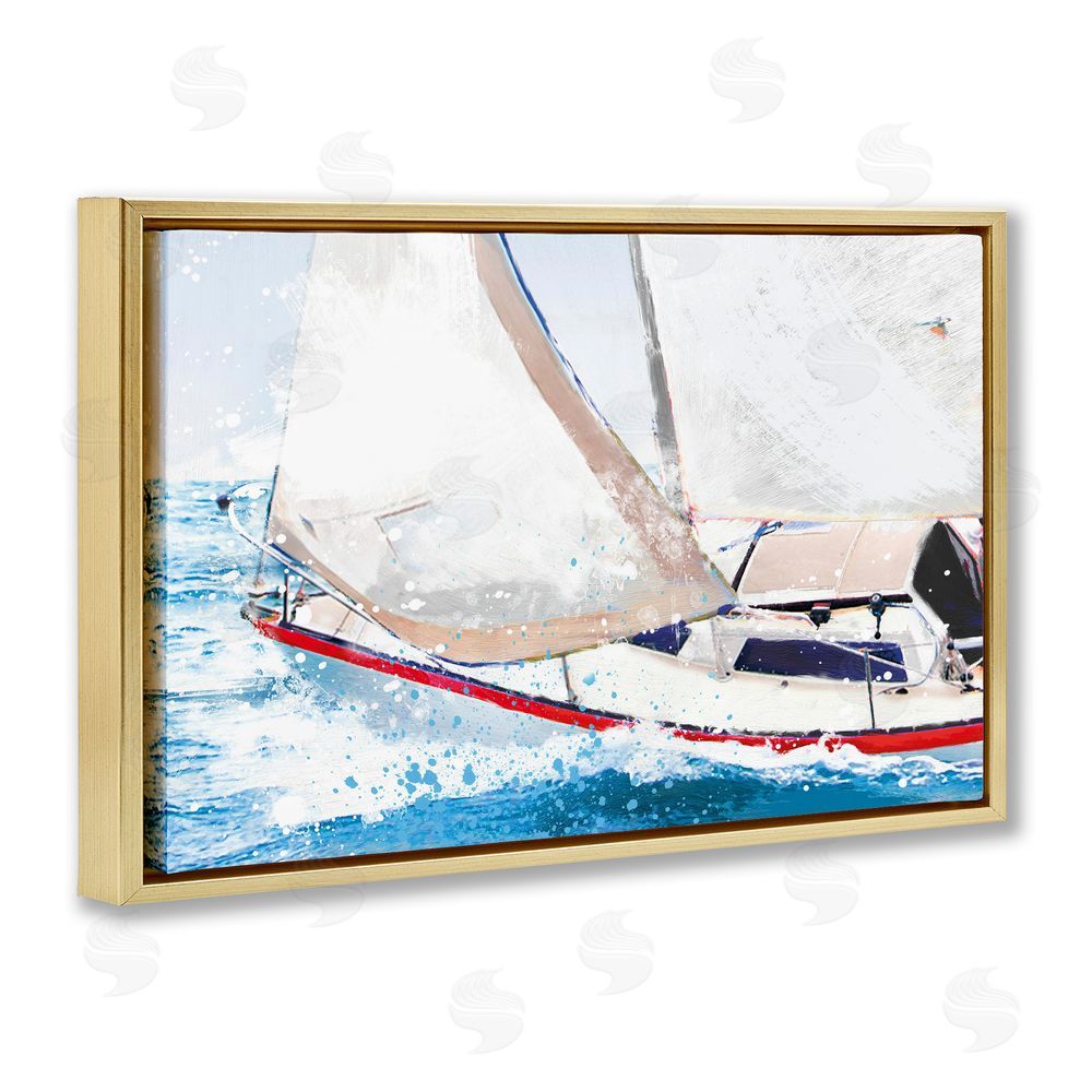 Porter Hastings Sailboat Racing Through Blue Waves Gold Floating Frame Canvas Wall Art Print