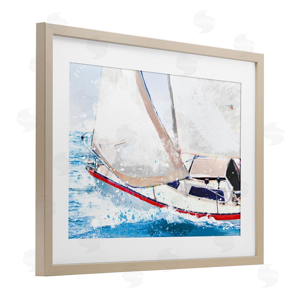 Porter Hastings Sailboat Racing Through Blue Waves Brown Framed Print Under Glass Wall Art