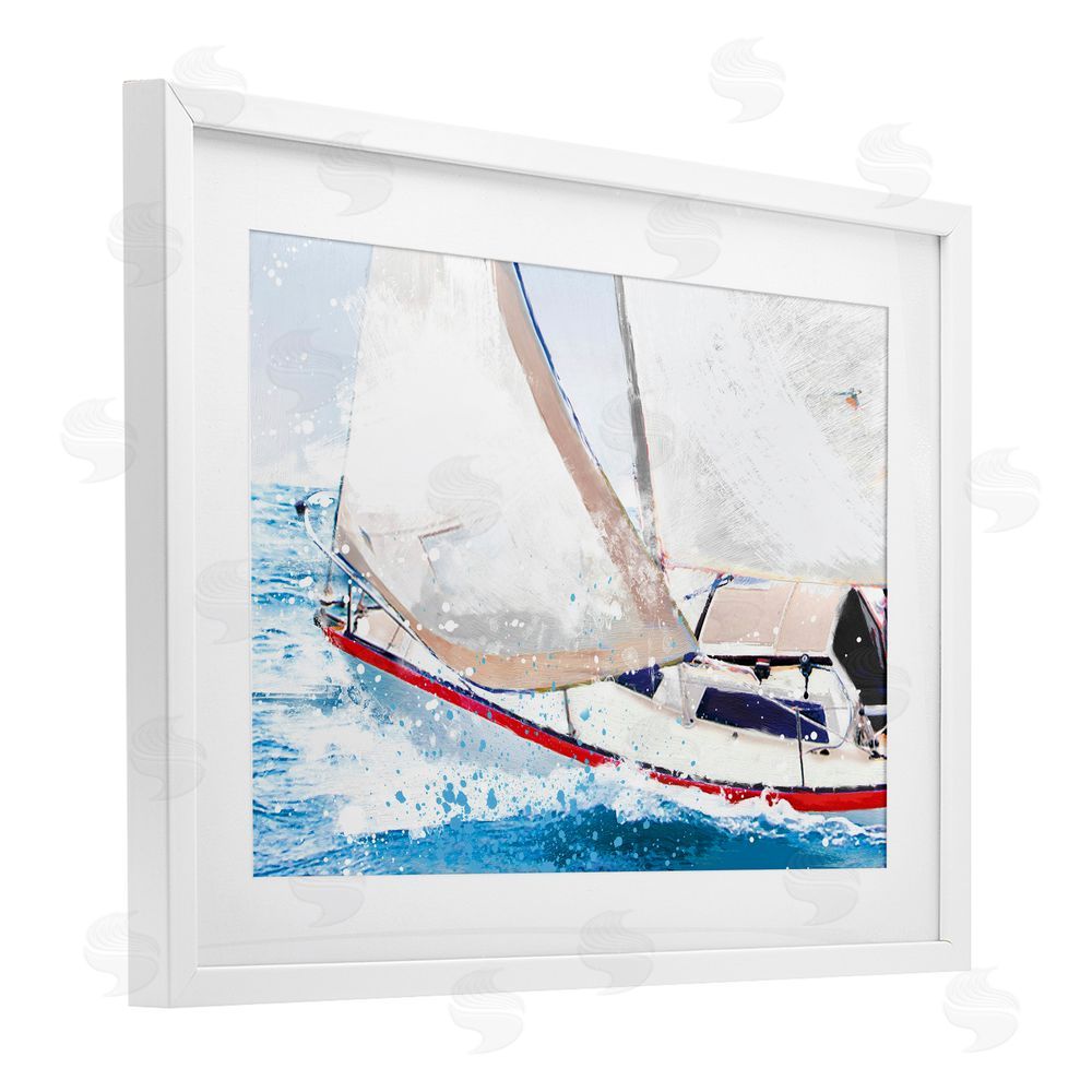 Porter Hastings Sailboat Racing Through Blue Waves White Framed Print Under Glass Wall Art