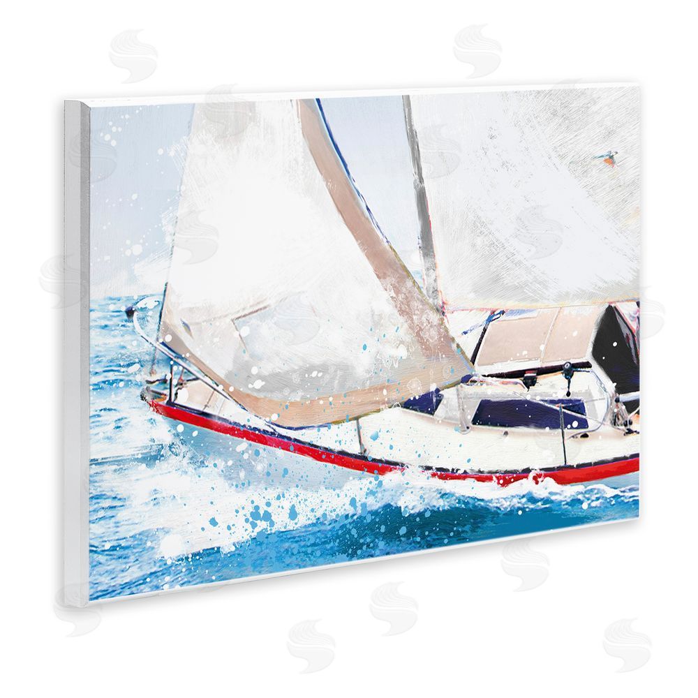 Porter Hastings Sailboat Racing Through Blue Waves Wooden Wall Plaque Art Print