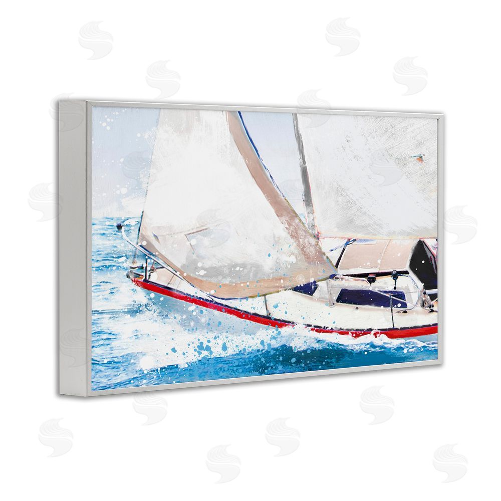 Porter Hastings Sailboat Racing Through Blue Waves White Framed Giclee Wall Art Print