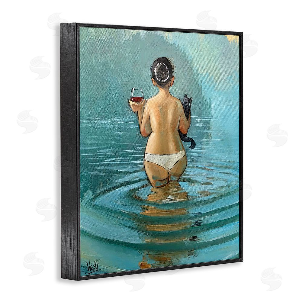 Ronald West Cat & Wine Dip At Twilight Black Framed Giclee Wall Art Print
