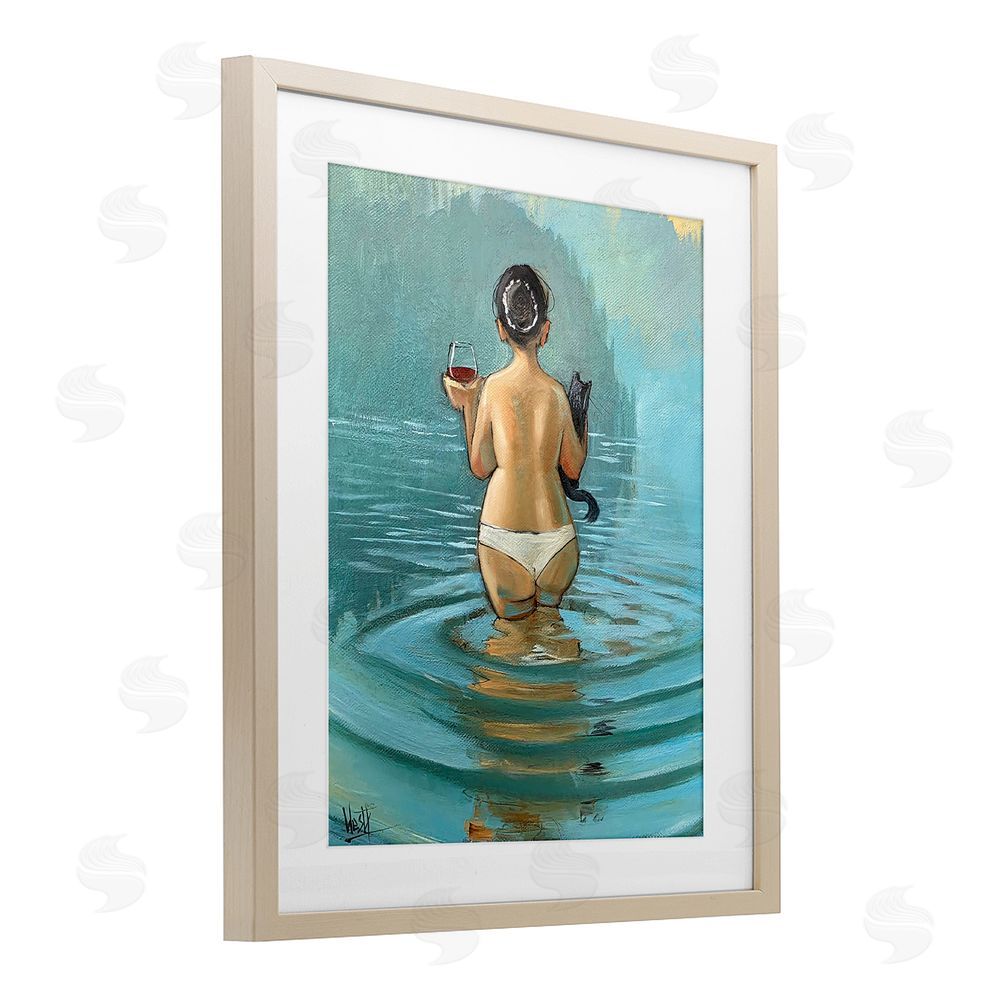 Ronald West Cat & Wine Dip At Twilight Brown Framed Print Under Glass Wall Art