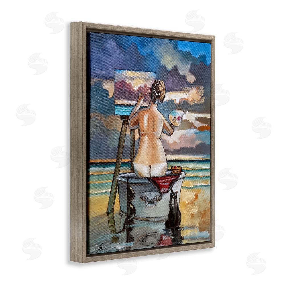 Ronald West Painting Up A Storm Brown Floating Frame Canvas Wall Art Print
