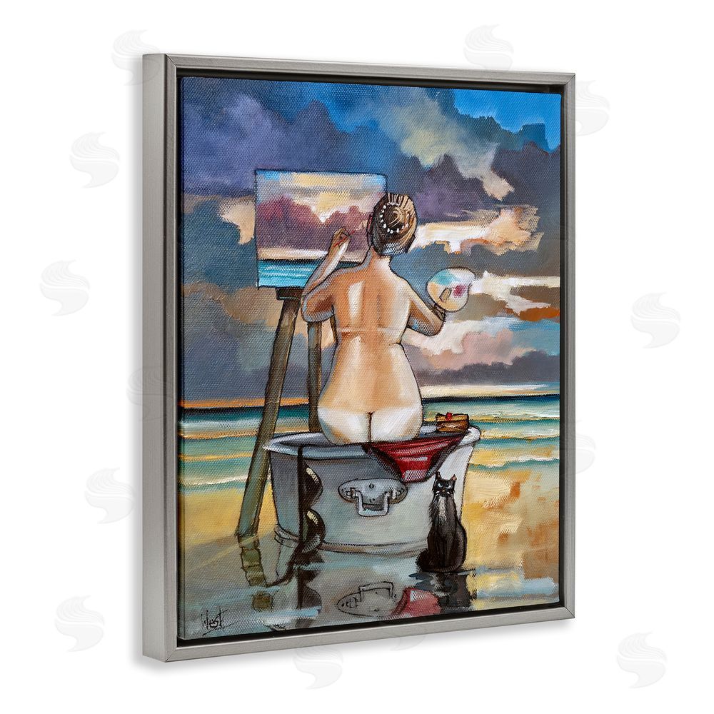 Ronald West Painting Up A Storm Gray Floating Frame Canvas Wall Art Print