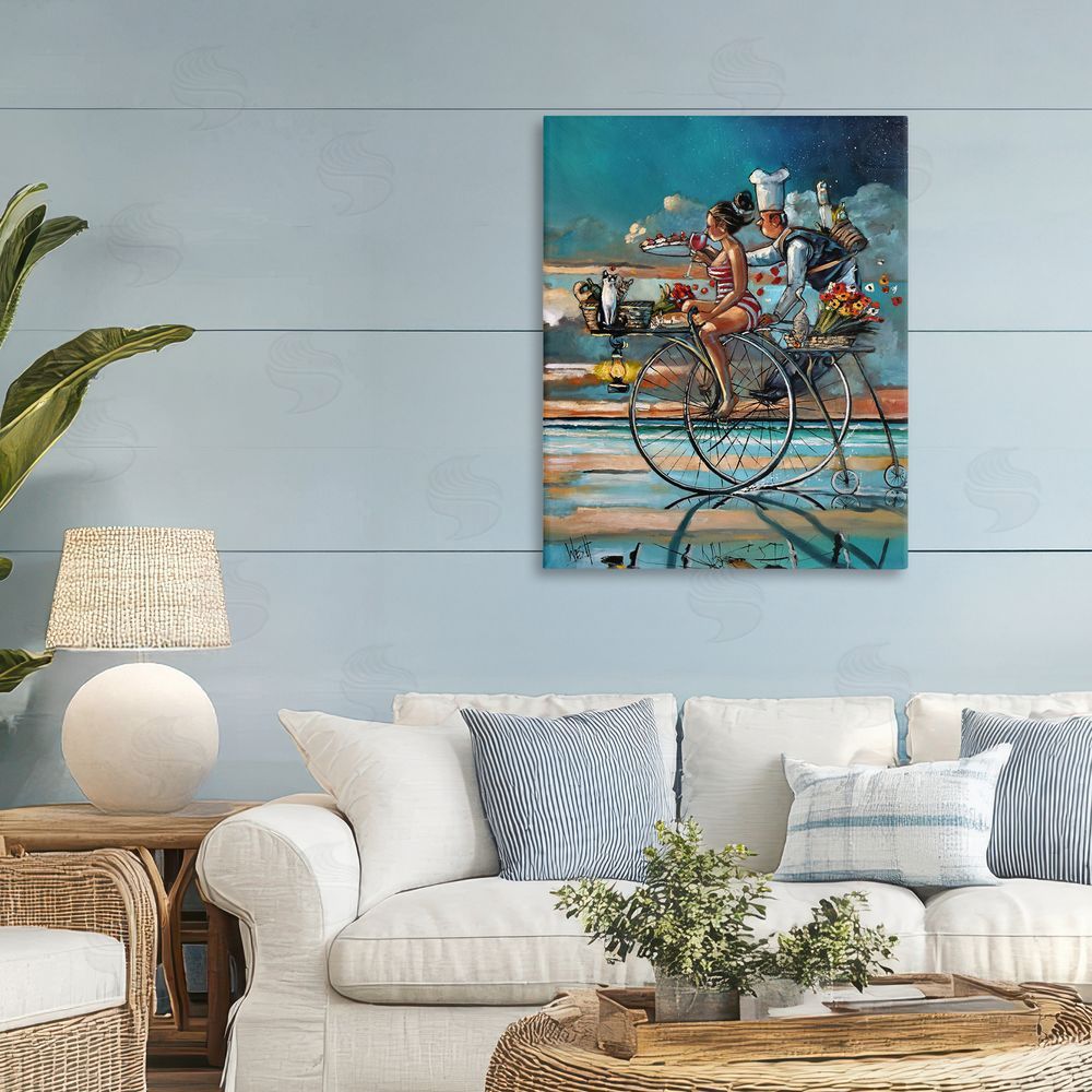 Ronald West Zaan's Dream Seaside Bicycle Ride Stretched Canvas Wall Art Print in Room