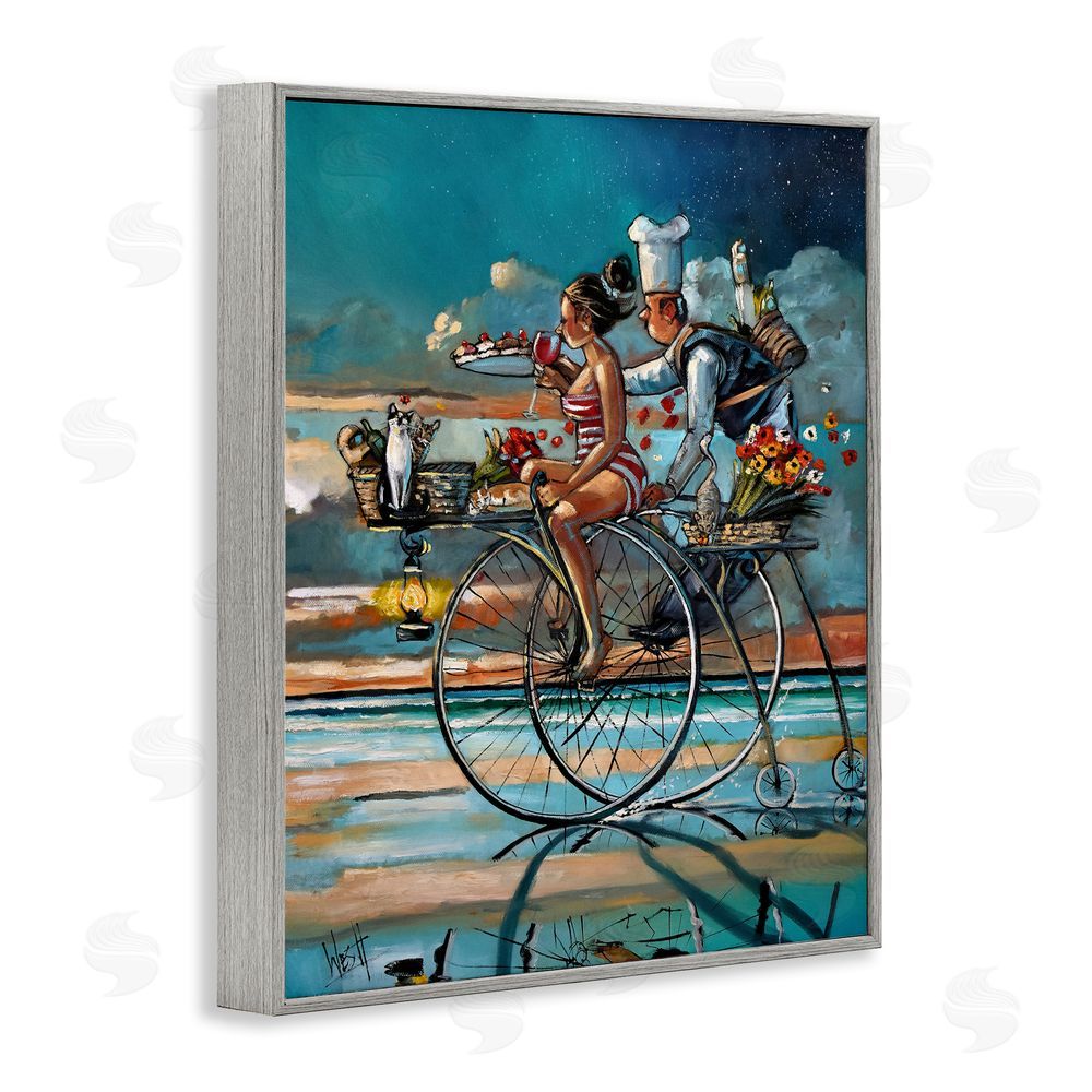 Ronald West Zaan's Dream Seaside Bicycle Ride Gray Framed Giclee Wall Art Print