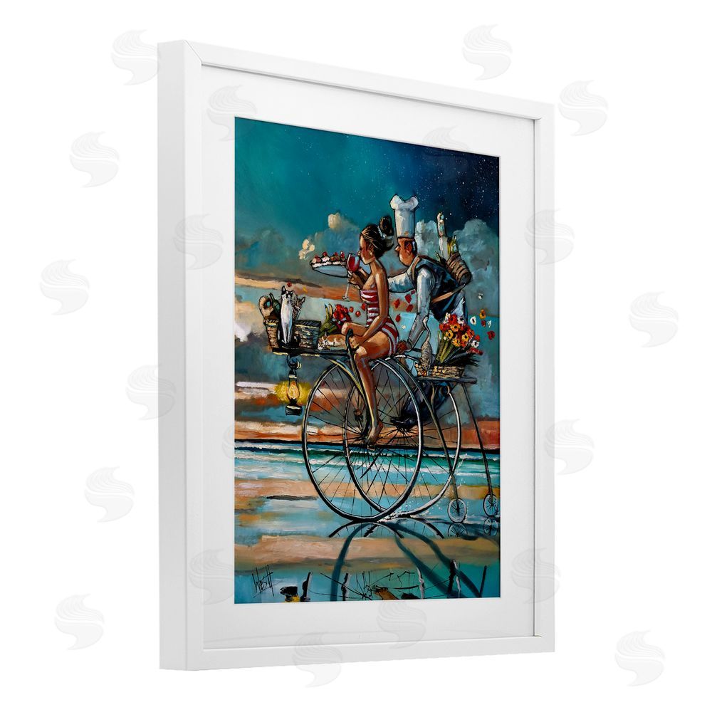 Ronald West Zaan's Dream Seaside Bicycle Ride White Framed Print Under Glass with Matting Wall Art