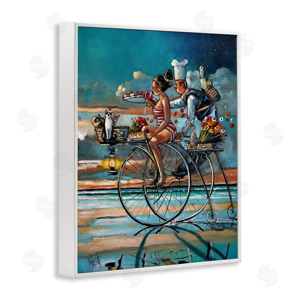 Ronald West Zaan's Dream Seaside Bicycle Ride White Framed Giclee Wall Art Print