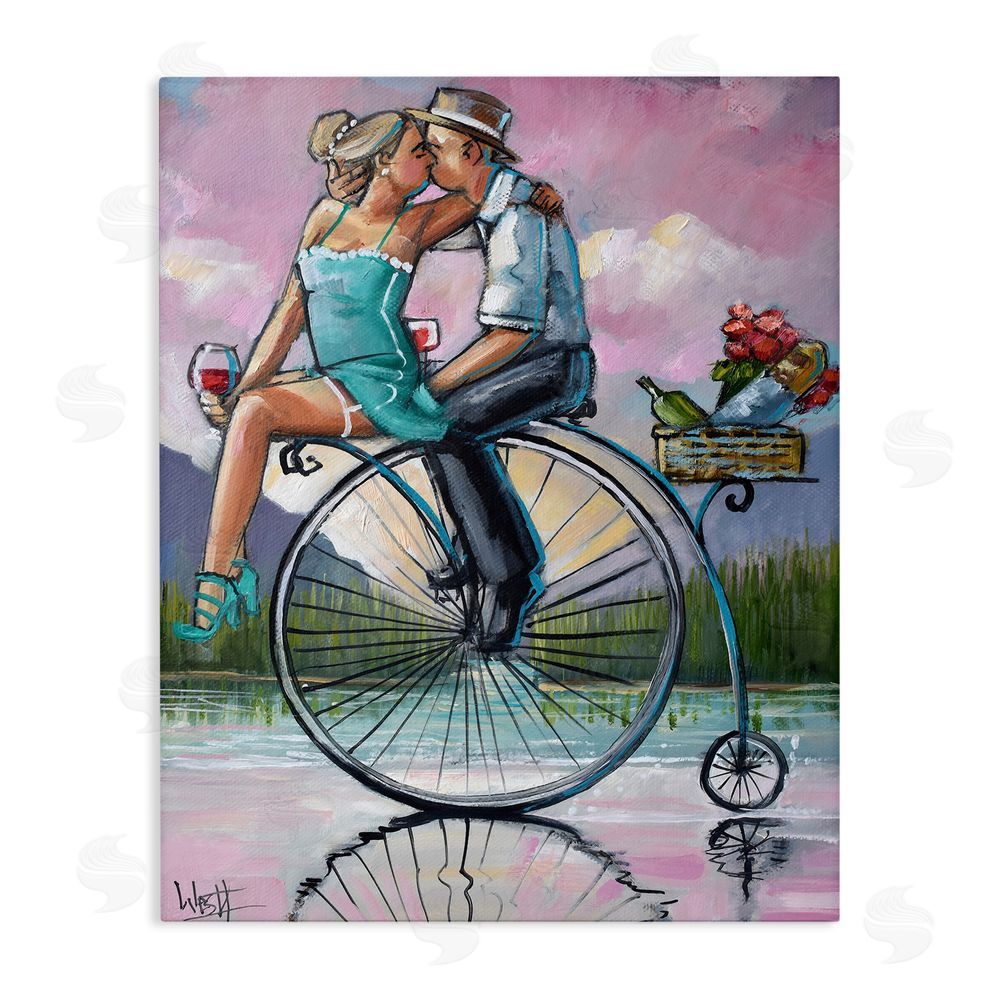 Ronald West Romantic Picnic on Bicycle Stretched Canvas Wall Art Print