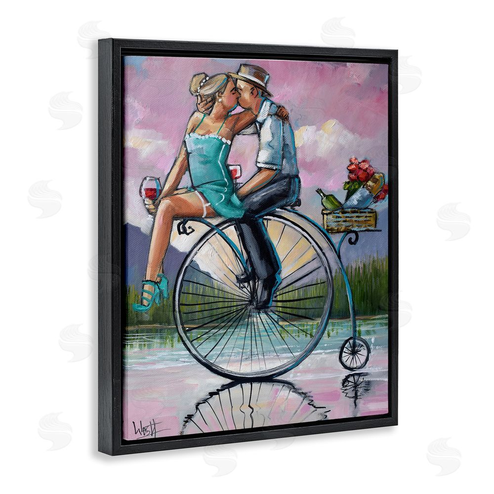 Ronald West Romantic Picnic on Bicycle Black Floating Frame Canvas Wall Art Print
