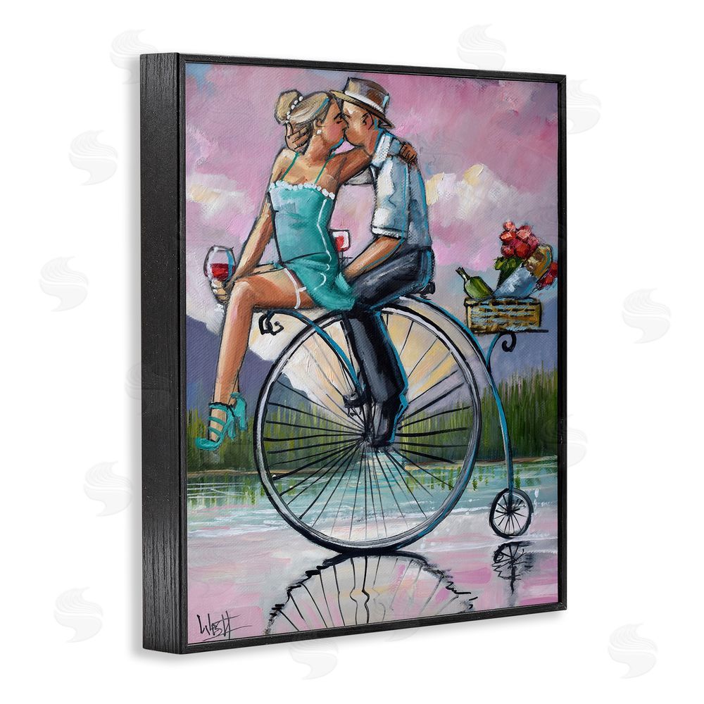 Ronald West Romantic Picnic on Bicycle Black Framed Giclee Wall Art Print