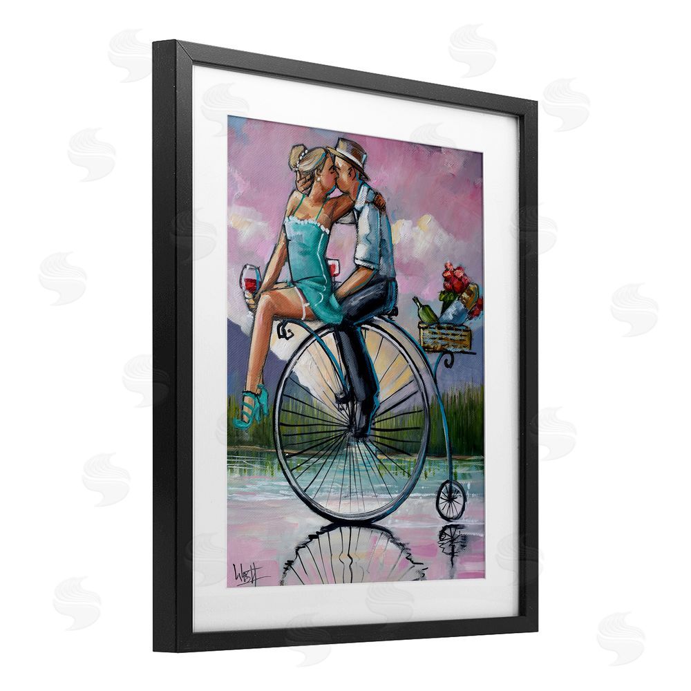 Ronald West Romantic Picnic on Bicycle Black Framed Print Under Glass Wall Art