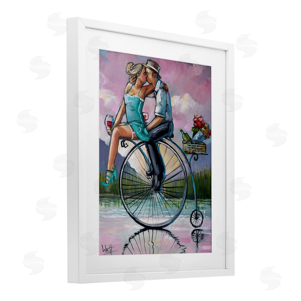 Ronald West Romantic Picnic on Bicycle White Framed Print Under Glass Wall Art